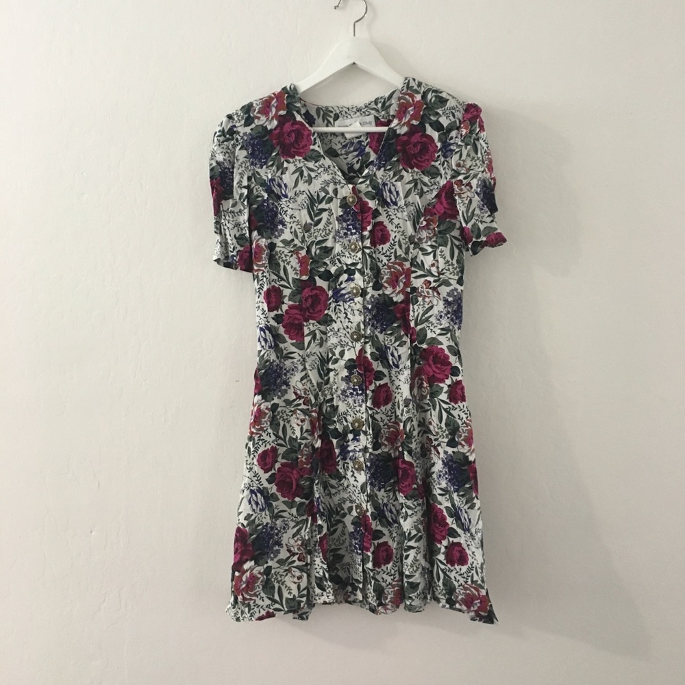 Vintage Button Front tie back floral dress